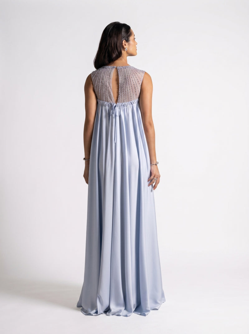 Noor Baby Blue Sheer Embroidered Free Flowing Gown