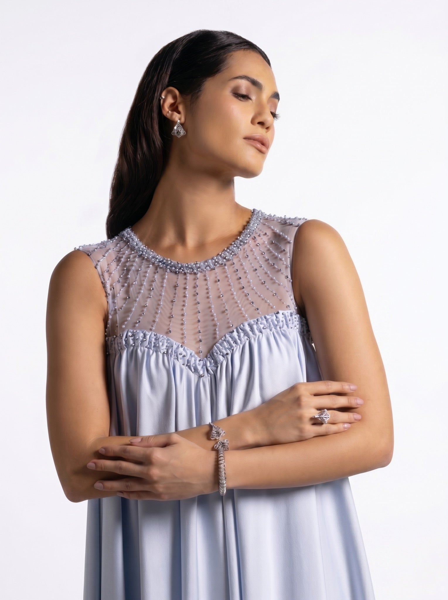 Noor Baby Blue Sheer Embroidered Free Flowing Gown