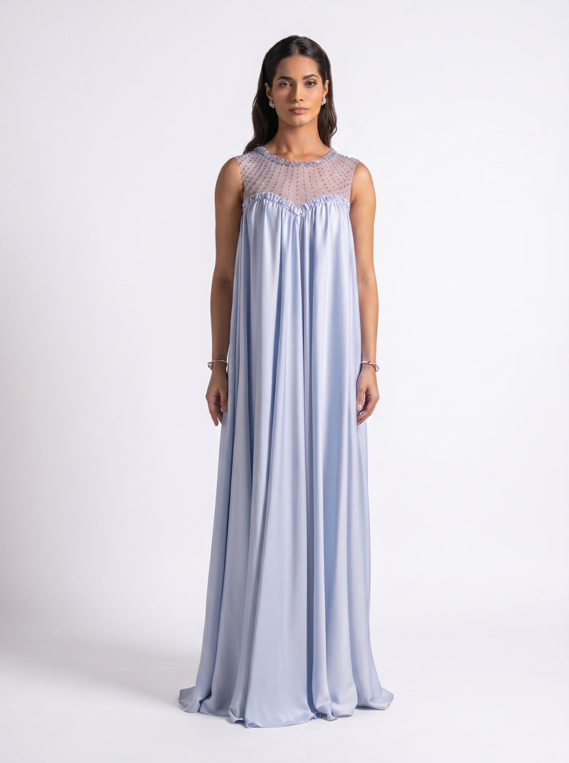 Noor Baby Blue Sheer Embroidered Free Flowing Gown