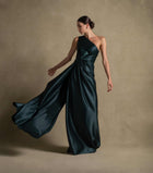 Blanche Set elegant one-shoulder gown in emerald green taffeta satin for luxury evening wear and high end fashion.
