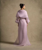 Isis Set, luxury pink quartz dress with sheer organza overlay, perfect evening wear for high-end fashion events.