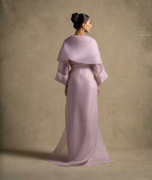 Isis Set, luxury pink quartz dress with sheer organza overlay, perfect evening wear for high-end fashion events.