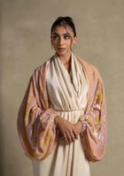 Selene Set models elegant satin gown with voluminous shimmering cape for high-end fashion in evening wear.