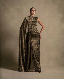 Grace Dress in rich Fatigue green, a luxury maxi dress from the Zarina Collection, perfect for evening wear.