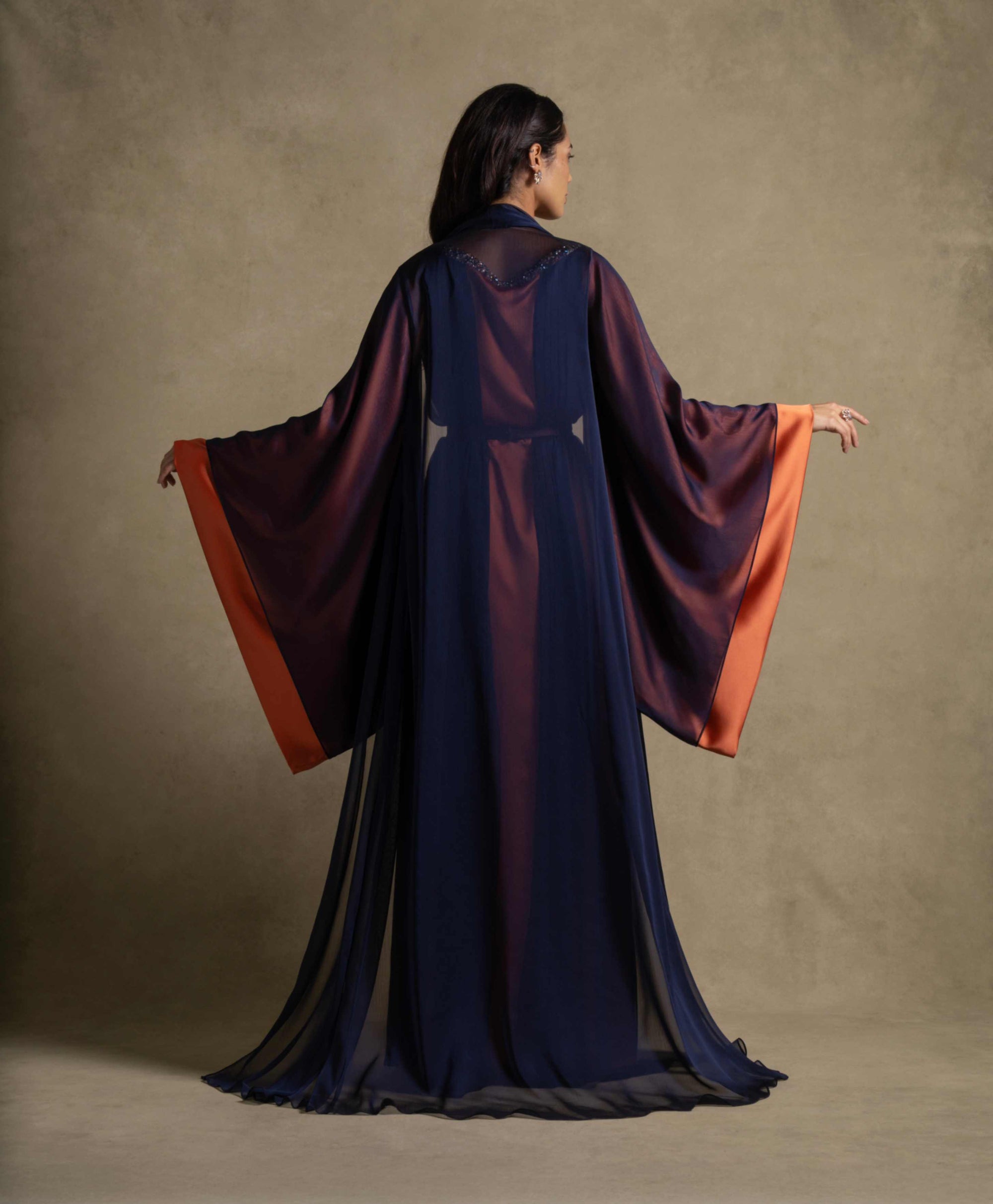 Irene Set - Elegant Navy Blue & Tangerine Gown