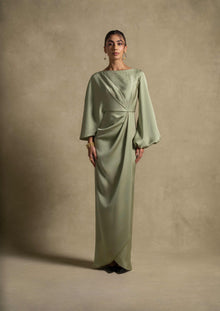 Renee Dress, Pistachio gown from Zarina Collection, luxury evening wear for women, high end fashion, ready to wear maxi dress.