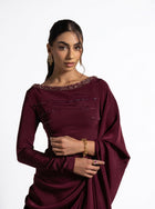 Roxana Maroon Draped Waist Sleeve Gown