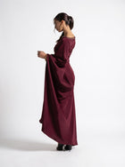 Roxana Maroon Draped Waist Sleeve Gown