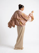 Selene Beige Satin Column Draped Overlay Gown Set