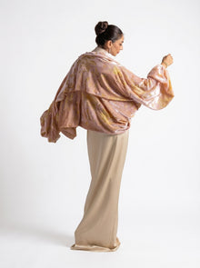 Selene Beige Satin Column Draped Overlay Gown Set