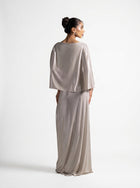 Serena Silver Metallic Cinched Waist Wide Sleeve Gown