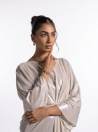 Serena Silver Metallic Cinched Waist Wide Sleeve Gown